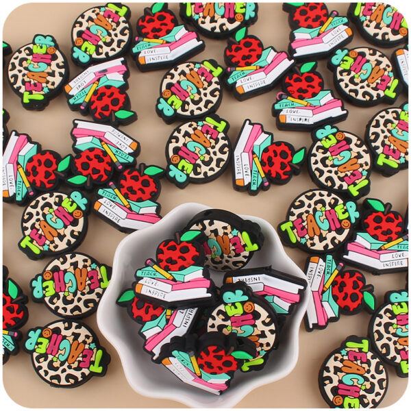 Wholesale Books Apples Teachers Silicone Focal Beads