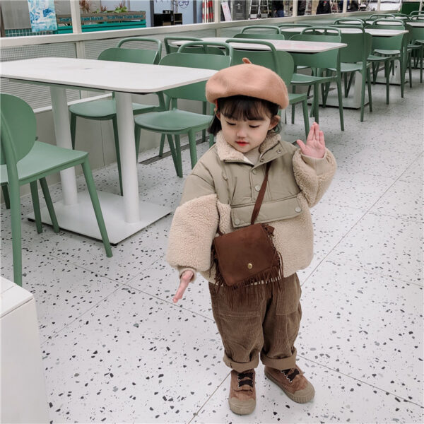 Wholesale Suede Leopard Print Tassel Kids Messenger Bag