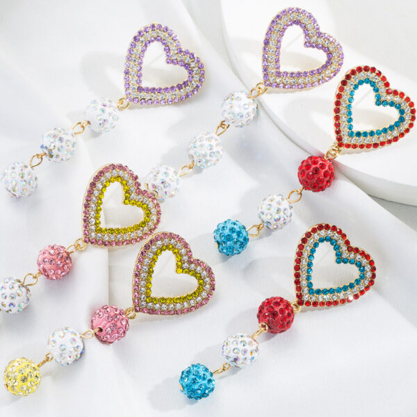 Wholesale Heart Shape Color Ball Alloy Diamond Long Earrings