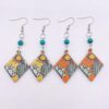 Wholesale Western Style Turquoise Cactus Sunset Wooden Earrings