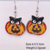 Wholesale Halloween Smiley Pumpkin Black Cat Candy Hand Basket Wooden Earrings