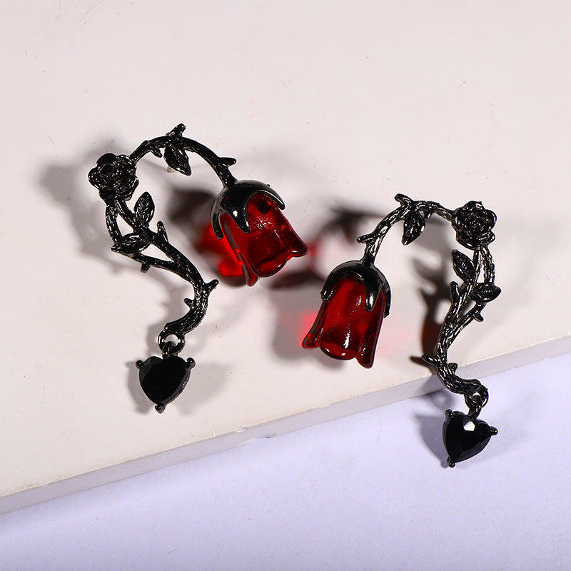 Wholesale Dark Style n Vine Red Rose Flower Earrings