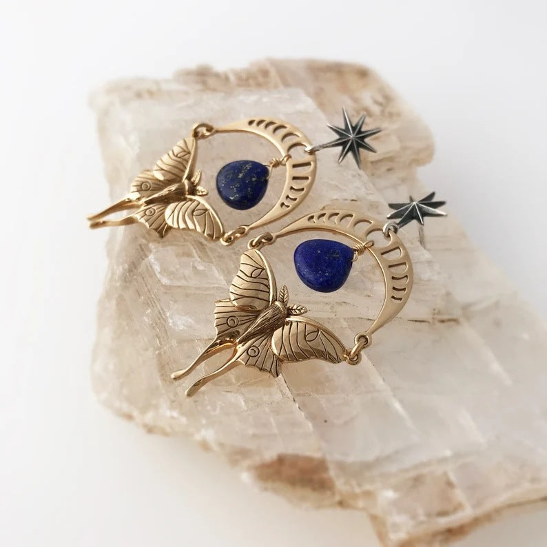 Wholesale Vintage Octagram Lapis Alloy Earrings