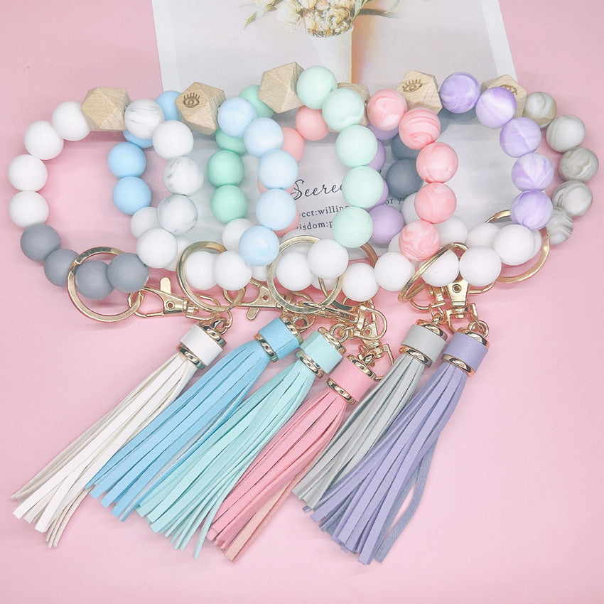Wholesale Silicone Bohemian Leather Tassel Wrist Keychain