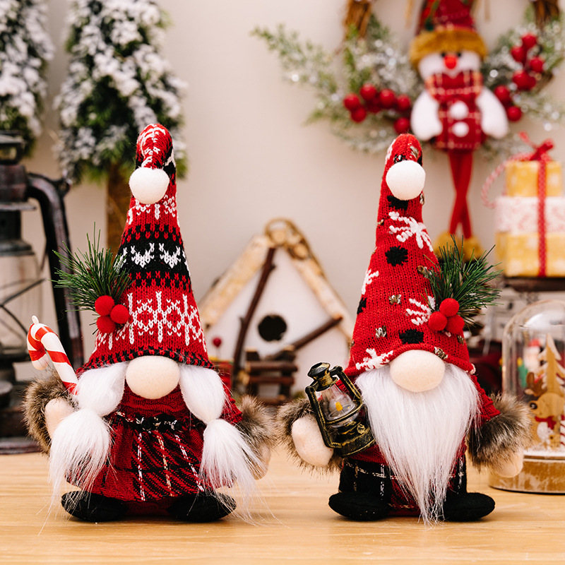 Wholesale Christmas Fur Ball Knitted Curved Hat Doll Ornaments