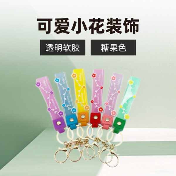 Wholesale Small Flower Jelly Color Soft PVC Lanyard Keychains