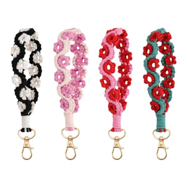Wholesale Cotton Rose Woven Wristband with Keychain