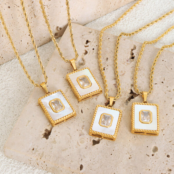 O1CN01Wlo9XK1mmDbnFkJ2T_2214570934996-0-cib Wholesale Stainless Steel Twist Pendant Square White Shell 18K Gold Plated Necklace