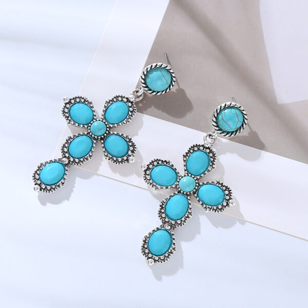 O1CN01WmuMIB2LDsVwun7Dk_2206398079659-0-cib Wholesale Bohemian Retro Ethnic Style Alloy Turquoise Cross Earrings