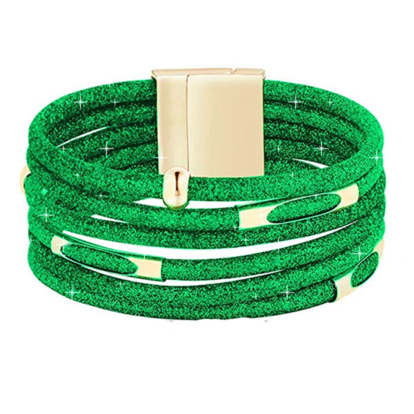 Wholesale Alloy Glitter Magnet Buckle Leather Copper Tube Bracelet