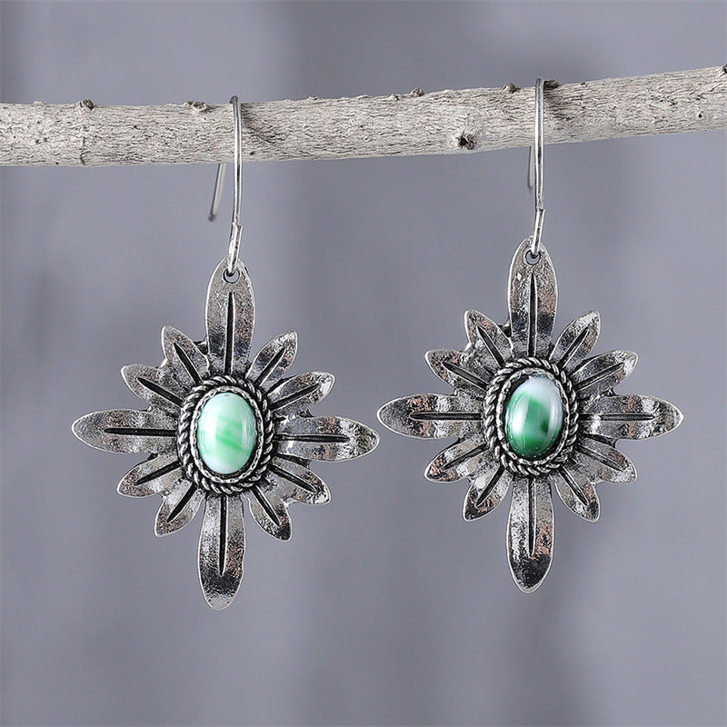 Wholesale Fashion Bohemian Style Turquoise Flower Earrings