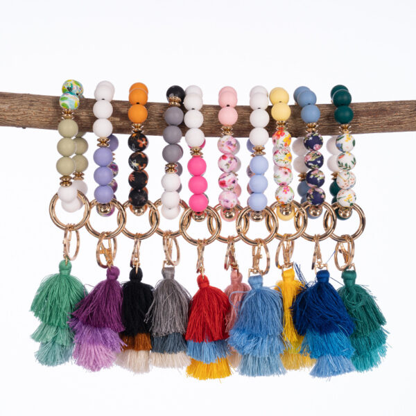 O1CN01Wq1BWe1b72CDCxwFG_2208367413417-0-cib Wholesale Colorful Silicone Beads Three Layers Tassel Beaded Wrist Keychain
