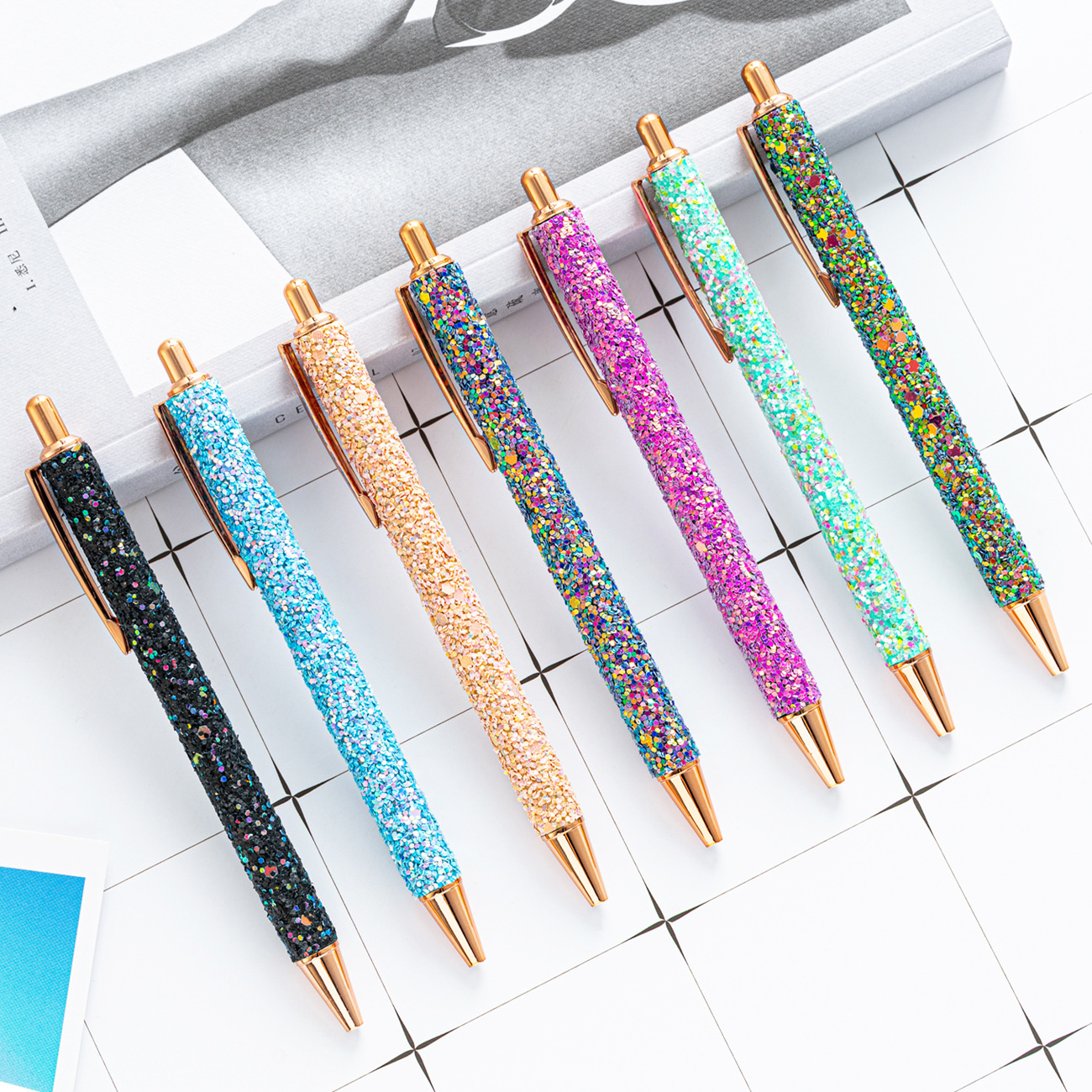 Wholesale Press pen manufacturers st metal pen glitter pink ball int pen cute cartoon multicolor sequins push ballint pen