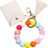 Wholesale Silicone Beaded Tassel Card Holder wrist keychain