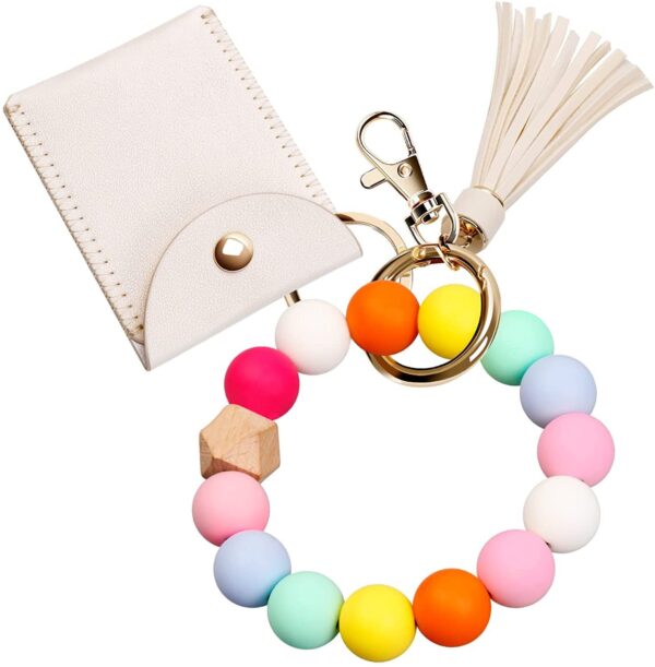 Wholesale Silicone Beaded Tassel Card Holder wrist keychain