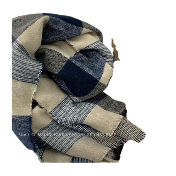 Wholesale Winter Faux Cashmere Acrylic Blue Plaid Scarf