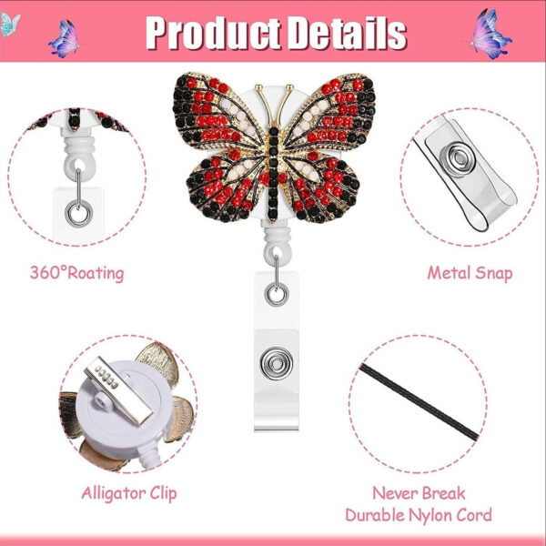 O1CN01WyJFW01Q2UQ7xzxe6_2213922901918-0-cib Wholesale Colored Metal Diamond Butterfly Emblem Scroll Retractable Keychain