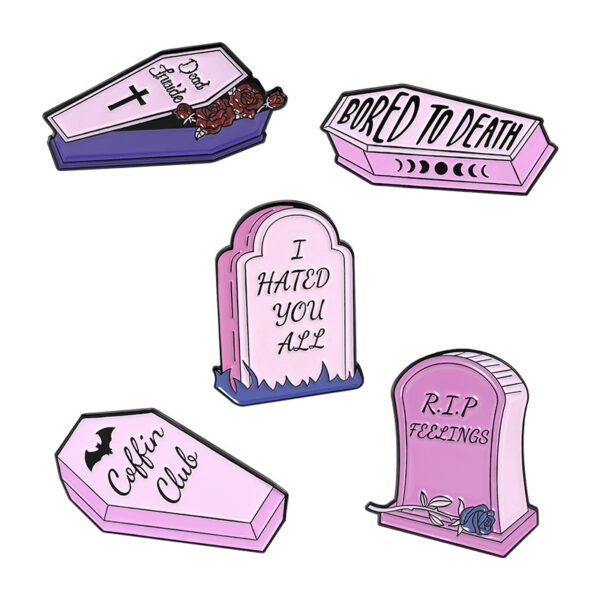 Wholesale Gothic Punk Style Pink Coffin Tombstone Brooch