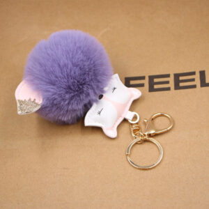 Violet / Fox fur ball key chain