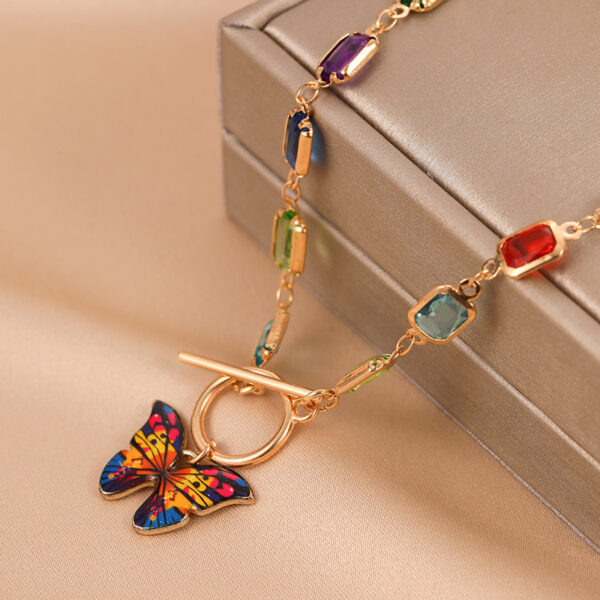 Wholesale Alloy Square Crystal Colorful Diamond Butterfly Necklace