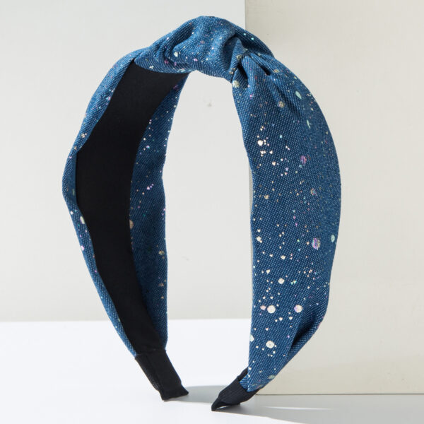 Wholesale Denim Fabric Creative Polka Dot Wide Edge Knotted Headband