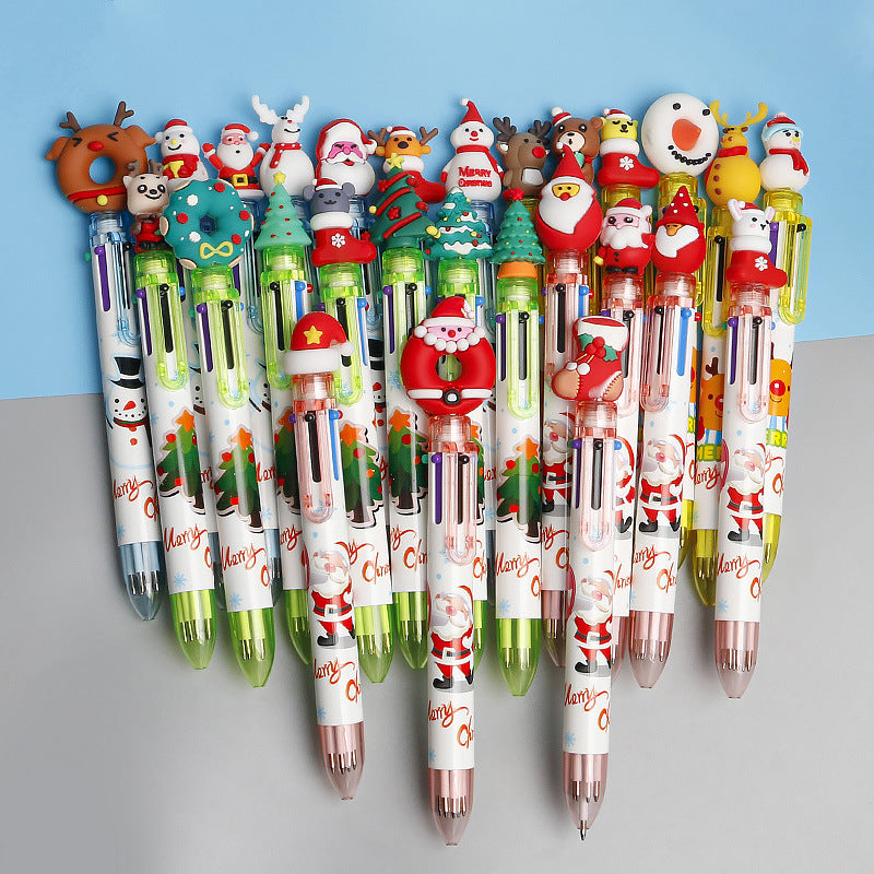 Wholesale Christmas Tree Cartoon 6-color Pushing Plastic Ballint Pen