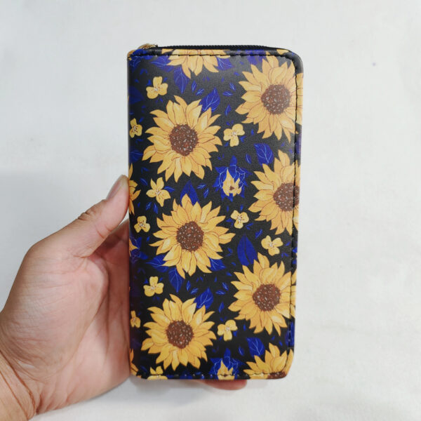 Wholesale Sunflower Long PU Zipper Printed Wallet