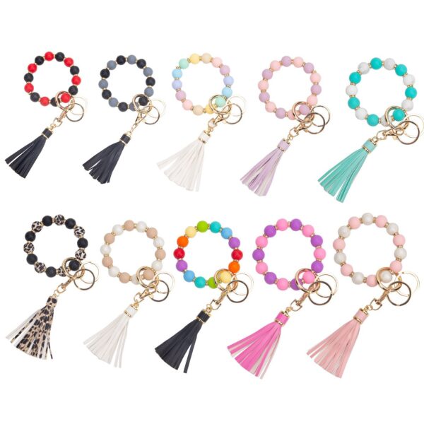 Wholesale Colorful Silicone Bead Tassel Beaded Wrist Keychain