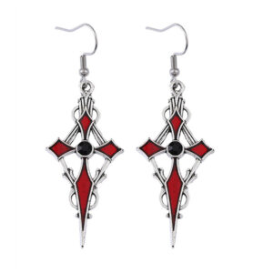 Pair of Red Cross Black Gem Earrings