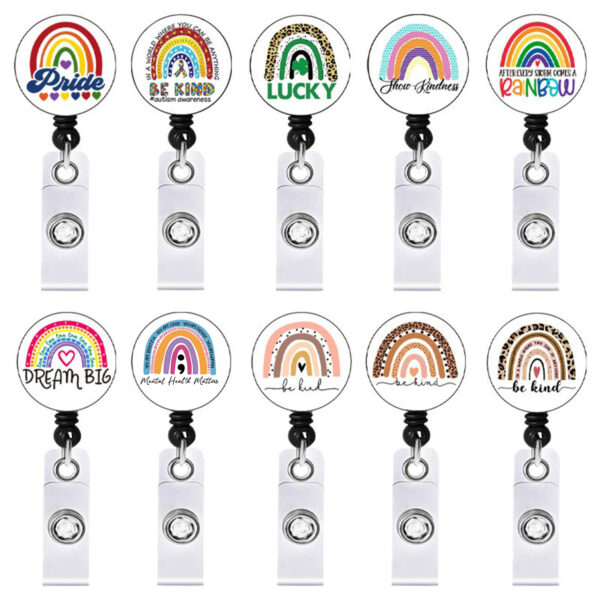 O1CN01X9CdFA1DSyNzxPJyk_971130216-0-cib Wholesale Badge Reels Acrylic Rainbow Mental Health Retractable Keychain