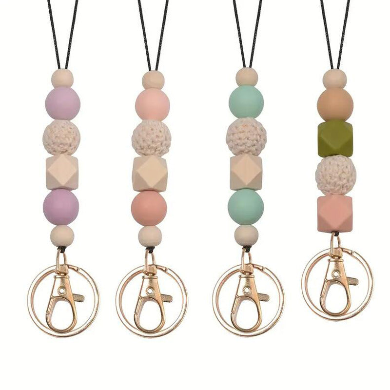 Wholesale Silicone Beaded Lanyard ID Keychain