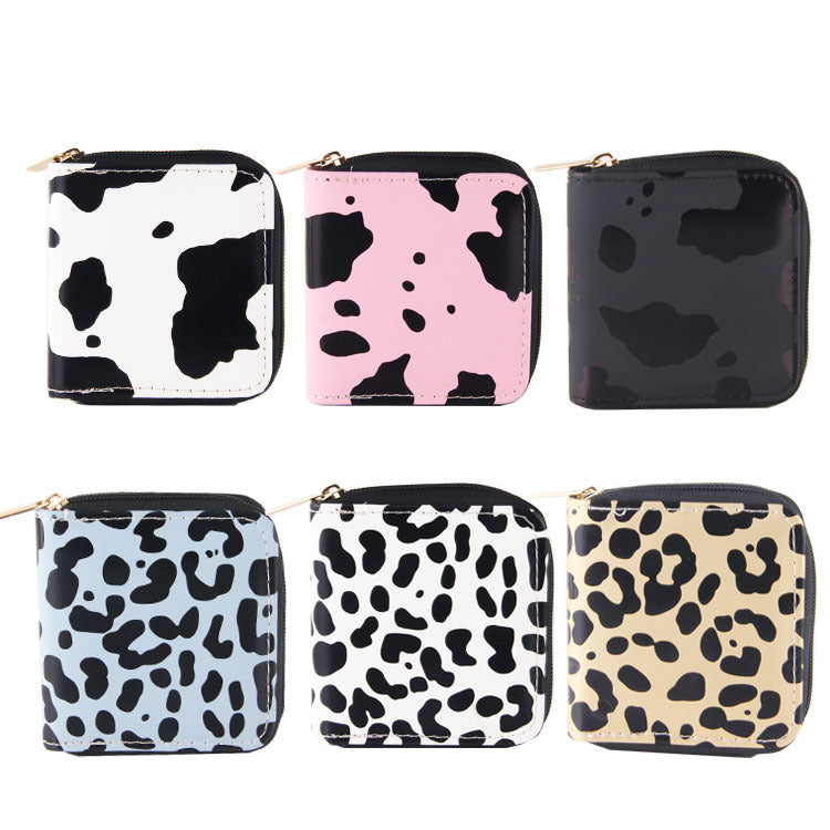 Wholesale Chilen's Cow Pattern Short PU Zipper Wallet Clutch Bag