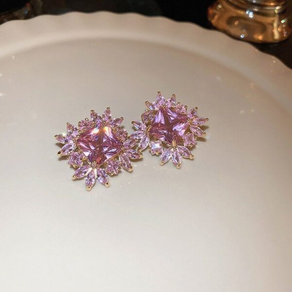 Wholesale Geometric Square Full Diamond Flower Earrings