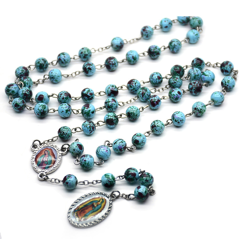 Wholesale Crucifix our lady of Guadale Rosary Beads Glass Necklaces