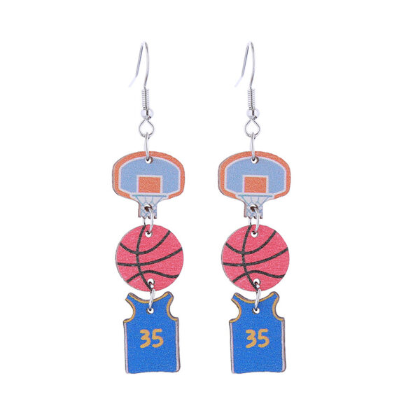 Wholesale Sports Style Baseball, Rugby, Basketball, Football, Long Wooden Earrings