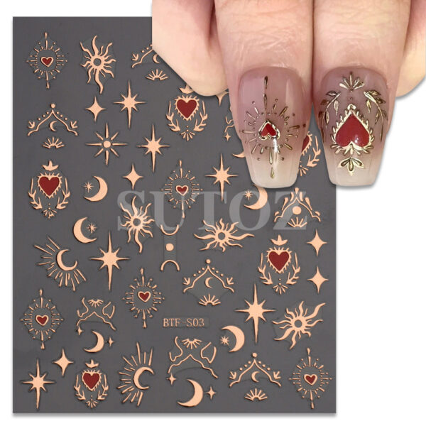 Wholesale 3D Foil Stamping Sun Moon Plastic Nail Stickers