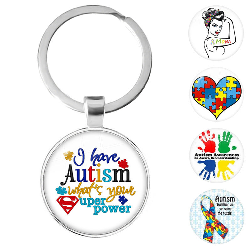 Wholesale Alloy Autism Ribbon Love Keychain