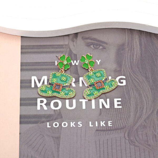 Wholesale St. Patrick's Clover Hat Alloy Oil Drop Diamond Earrings