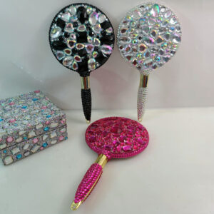 Wholesale high-definition handle diamond-studded daily use portable vanity mirror