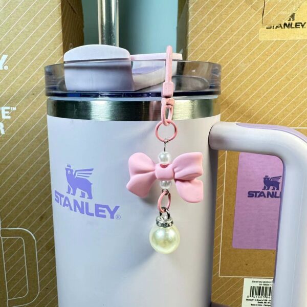 Wholesale Ice Cup Straw Bow Pearl Pendant Cup Accessories