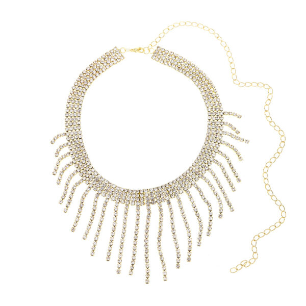 Wholesale Luxury Full Diamond Tassels Long Collarbone Rhinestones Necklace