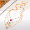 Wholesale Multilayer Pink Heart Diamond Cupid's Arrow Alloy Necklaces