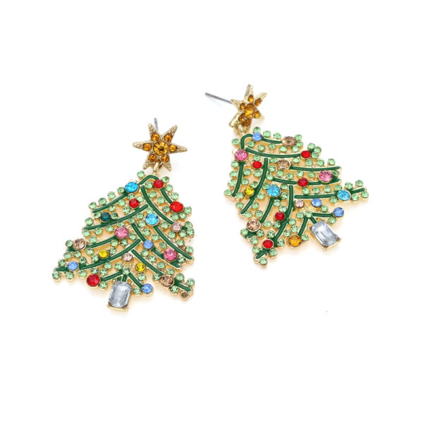 Wholesale Creative Hollowed Out Diamond Christmas Tree Colored Diamond Earrings