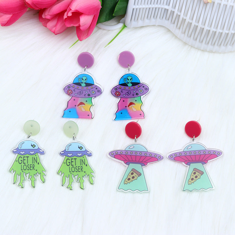 Wholesale Alien Spaceship Print Earrings
