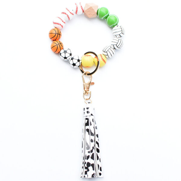 Wholesale Ball Wooden Beads Beaded Wrist Keychain