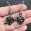 Wholesale Halloween Alloy Gothic Style Black Bat Dripping Oil Heart Shape Pattern Earrings