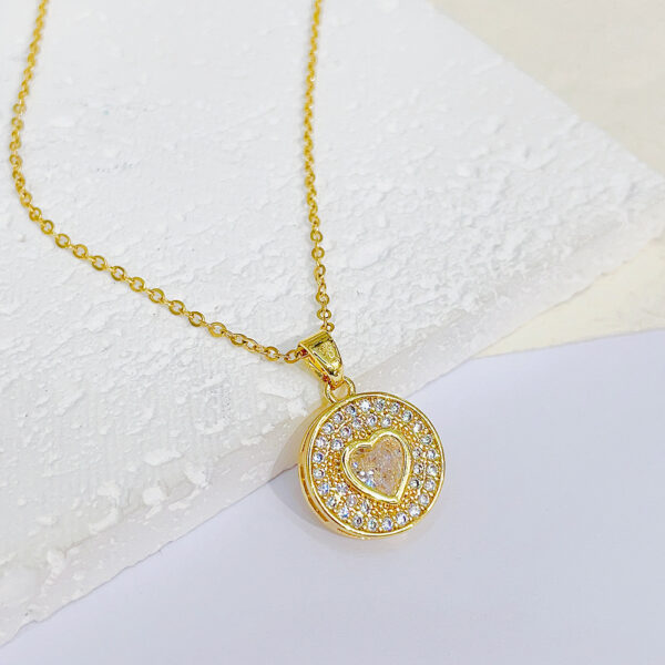 Wholesale Love Heart Pendant Titanium Steel Chain Geometric Micro Setting Necklaces