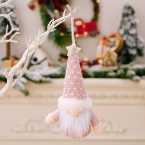 Five-pointed star knitted dwarf pendant pink
