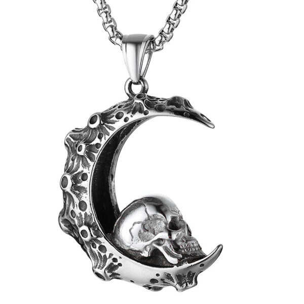 Wholesale Moon Skull Pendant Stainless Steel Necklaces