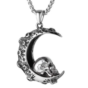 Wholesale Moon Skull Pendant Stainless Steel Necklaces